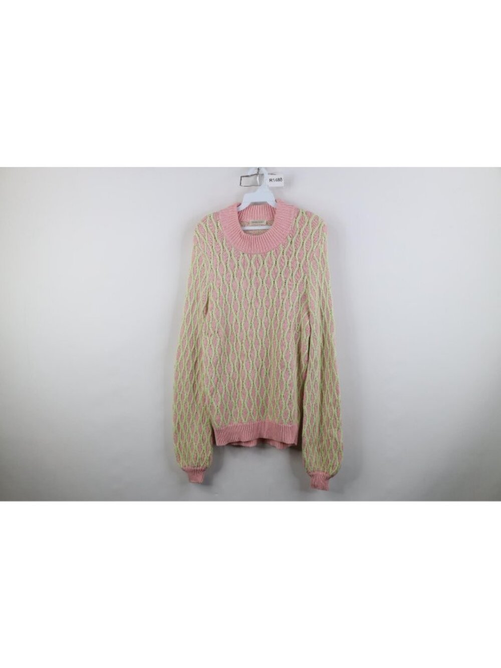 Stine Goya Womens Medium Balloon Sleeve Contrast Cable Knit Crewneck Sweater